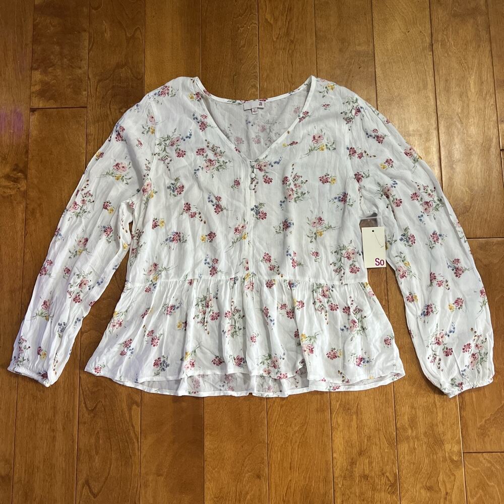 So Floral Bohemian Long Sleeve Top Size L Ivory Fairy Indie Romantic Ethereal